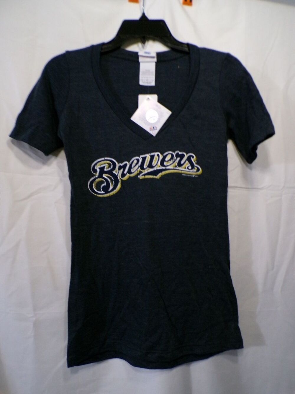 Women's Brewers V-Neck T-Shirt Navy Heather Small S Script